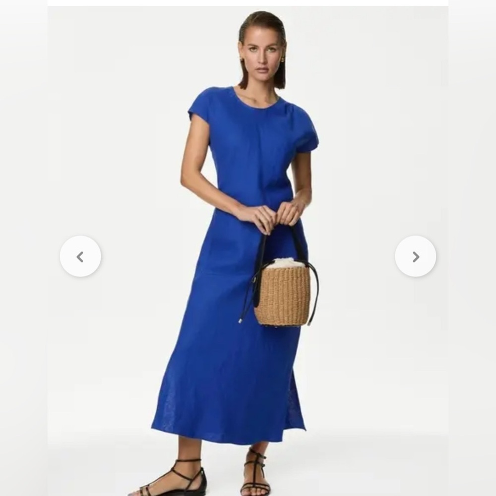 NWT Marks & Spencer AUTOGRAPH Pure Irish Linen Pleat Front Midaxi Dress- Medium